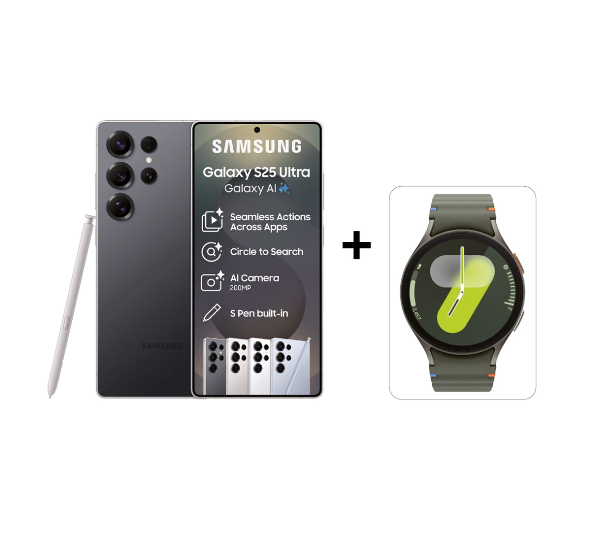 Samsung Galaxy S25 Ultra 5G 256GB DS - Titanium Black + Galaxy Watch7 44mm Green